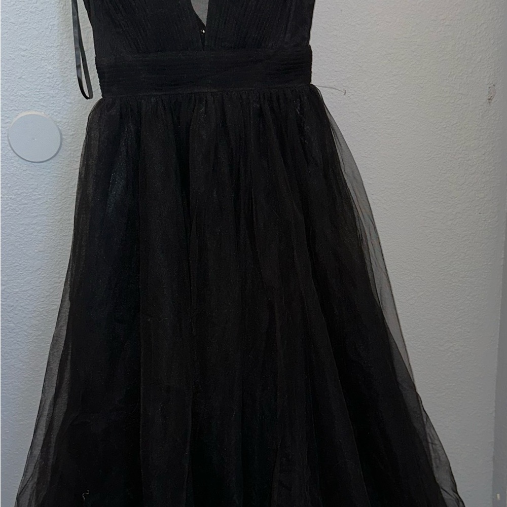 Betsy & Adam Black Tulle Maxi Dress with Shoulder Tulle Accents - Picture 4 of 4